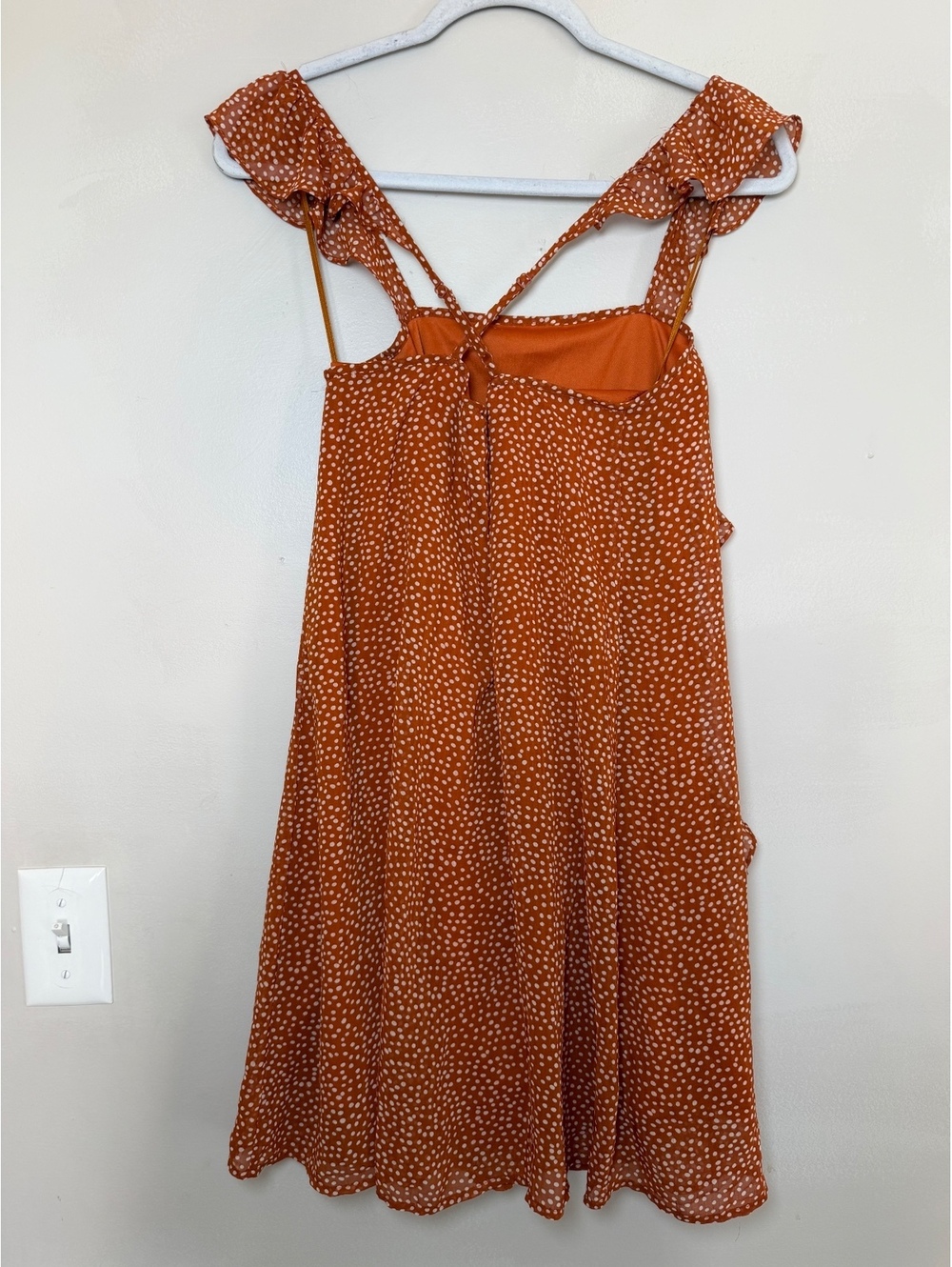 Sugar+Lips Women's Rust Orange Polka Dot Ruffle Mini Dress, Size Small - Picture 5 of 8